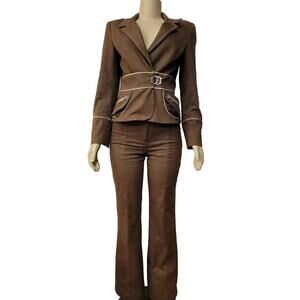 Sonia K Paris Made France Ref Domino Women Suit 2pc Jacket/pants Sz 1 Brown #CB4